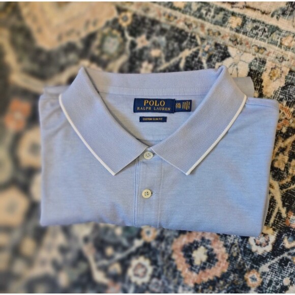 NWOT! Polo Ralph Lauren Tipped Collar Men's Blue Polo Shirt. Custom Slim Fit XXL - Picture 4 of 6